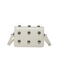 Chic cream white crossbody bag with silver studs and quilted faux leather finish - White