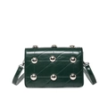 Dark green punk style small crossbody bag with silver studs and geometric stitching - Green