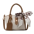 Chic two-tone handbag with scarf-wrapped handle and detachable shoulder strap in cream and brown - Khaki (FS638AD)