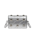 Silver punk style rectangular crossbody bag with quilted texture and metal studs - Silver