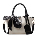 Chic bow bucket bag in white and black contrast leather with crossbody strap - Black (FS638AD)