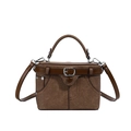 Retro-Handtasche in Karamellbraun mit Jeans-Nähten und dekorativem Schnallen-Detail - Khaki