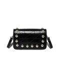 Punk style black crossbody bag with silver metal studs and glossy leather finish - Black