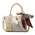 White bucket bag with yellow trim, litchi leather texture and decorative bow scarf - Yellow (FS638AD)