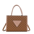 Braune bedruckte Tote Bag für Damen mit rosa Griffen und verstellbarem Schultergurt - Braun