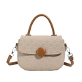 Elegant beige checkered crossbody handbag with brown handles and a round magnetic clasp - Khaki
