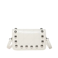 Creamy white rivet handbag with silver studs and diamond quilted pattern details - White