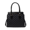 Classic black handbag with M-letter jacquard texture and golden hardware details - Black