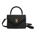 Women's chic black-grey crossbody bag with M-letter jacquard and gold metal clasp - Black