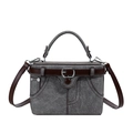 Graue Denim-Tasche mit braunem Lederbesatz und dekorativer Gürtelschnalle - Schwarz