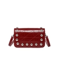 Chic red patent leather crossbody bag with silver punk rivets and geometric stitching - Red
