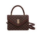 Brown monogrammed crossbody bag with golden metal twist lock and white contrast stitching - Brown