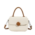 Borsa a tracolla beige chic con manici in pelle marrone e bottone rotondo decorativo - Beige