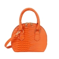 Orange crocodile texture shell handbag with top handles and adjustable crossbody strap - Orange