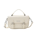 Borsa a sella bianco sporco in pelle martellata con stampa Fashion & Bags e dettagli argento - Bianco