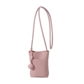 Pink lychee texture mini crossbody phone bag with woven ball pendant detail - Pink