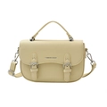 Borsa a sella crema con trama litchi, fibbie argentate e manico superiore chic - Beige