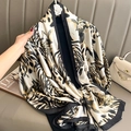 Elegant leopard print silk scarf for women shown as a stylish large beach wrap and shawl - 90*180cm / Beige Black (F-161-1)