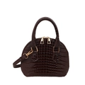Dark brown crocodile embossed shell bag with gold zippers and dual-purpose straps - Brown
