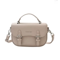 Borsa a sella beige in pelle martellata con manico superiore e scritta Fashion - Grigio