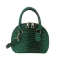Dark green faux crocodile leather shell bag with gold hardware and shoulder strap - Green