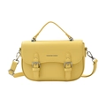 Vintage yellow pebble leather saddle bag with top handle and silver metal buckles - Yellow