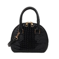 Black crocodile embossed shell handbag with gold hardware and detachable shoulder strap - Black