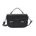 Retro black litchi pattern saddle bag with dual vertical buckles and silver hardware - Black
