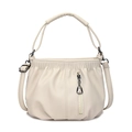 Schicke beige Beuteltasche mit Litschi-Maserung, vertikalem Reißverschluss und Gurt - Gebrochenes Weiß