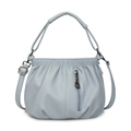 Light blue lychee pattern leather bucket bag with pleated design and heart zipper - Blue