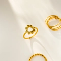Detail of 18K gold plated sunflower ring with mama letters and twisted rope band - Hollow Sunflower (JZ369)