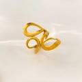 Detail view of 18K gold plated stainless steel ring with abstract curved flowing lines - Triple Arc Style