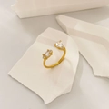 Detail eines 18K vergoldeten Stahlrings mit zwei Zirkoniasteinen im Birnenschliff - US 6 / Wassertropfen + Augen Zirkonia Offen