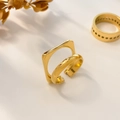 Detail of high-polished gold geometric ring featuring a square frame and layered design - US 6 / Double Layer Adjustable Style