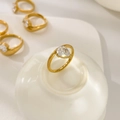 Macro view of gold plated 18K titanium steel rings with pear cut drop zircon stones - US 6 / Water Drop Zirconia