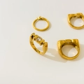 Polished 18K gold plated stainless steel MOM letter ring set with zircon stone - US 6 / MOM Letter Style