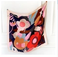 Silk-like square scarf featuring bold abstract floral patterns and vibrant contrast colors - 70*70cm / Beige Edge (W-191)