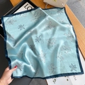 Elegant floral print silk square scarf in light blue with contrasting dark navy border - 53x53cm / Light Blue (ZS-322)