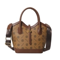 Vintage patterned tote bag with brown clover print and wide shoulder strap - Style 2 Brown