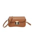 Sac bandoulière en cuir marron avec fermoir métallique en T et bandoulière réglable rétro - Marron