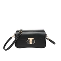 Classic black leather square shoulder bag with a gold T-shaped lock and thin strap - Black