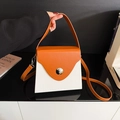Fashion contrast color box bag in orange and white textured faux leather - White