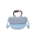 Light blue saddle shoulder bag with denim patchwork and silver organic handle - Blue