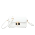 Chic white square crossbody bag with elegant gold T-shaped twist lock closure - White