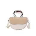 Chic cream saddle bag with khaki woven texture and artistic silver irregular metal handle - Off White