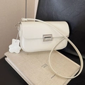 Creamy white patent leather shoulder bag with silver square buckle and cloud charm - Off White