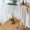 Detail of white crochet lace door curtain with floral patterns and fringe tassels - 100*150cm / White