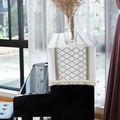 Elegant cotton linen piano cover with diamond pattern and decorative fringe tassels - Rope Grid (Cream White Crochet Hollow Style)