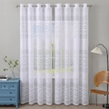 White lace grommet curtains with floral jacquard pattern for living room window decor - Style 100x200 / White