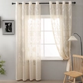 Beige damask voile curtain with grommet top in a modern living room setting - 130*241cm / Beige